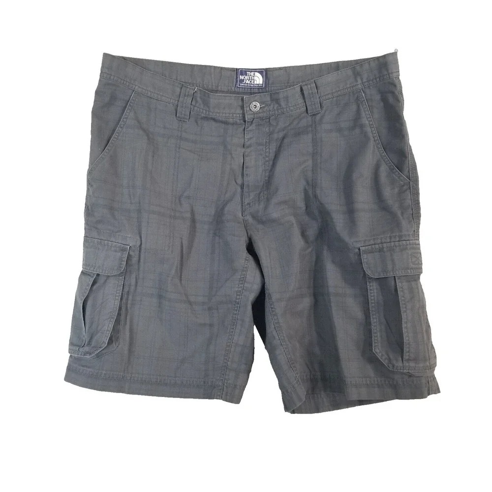 The North Face cargo hiking shorts men's 40x12 gray plaid outdoor adventure